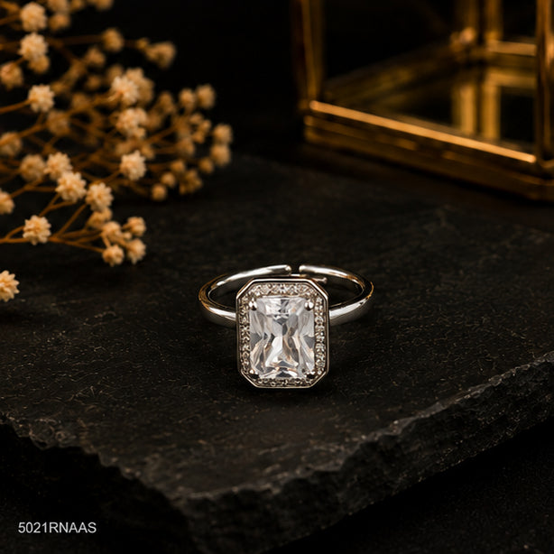 Silver Solitaire Crystal Ring