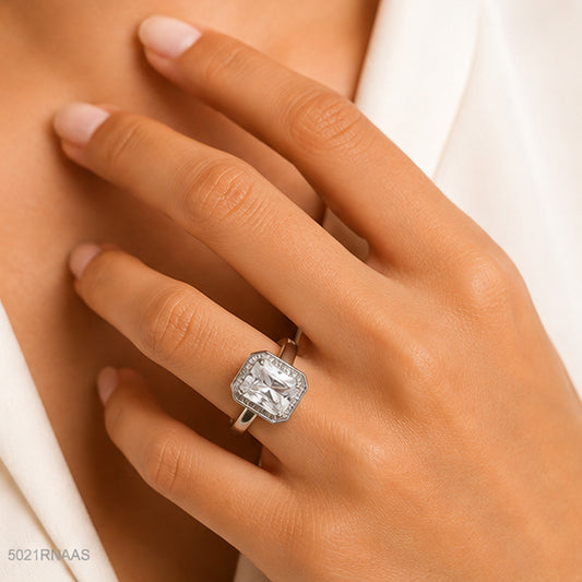 Silver Solitaire Crystal Ring