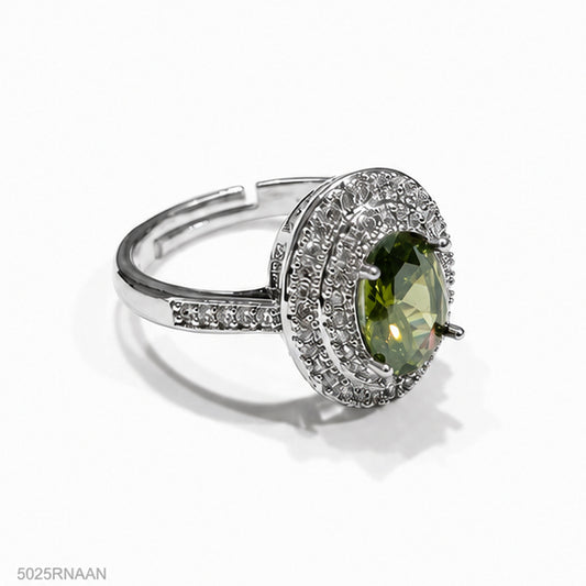 Green Oval Halo Ring
