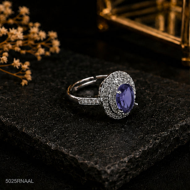 Purple Oval Halo Ring