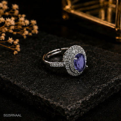 Purple Oval Halo Ring