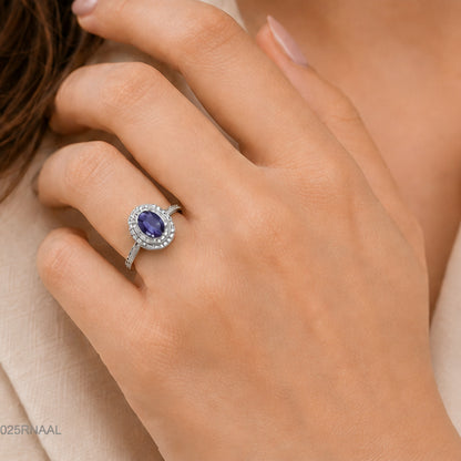 Purple Oval Halo Ring