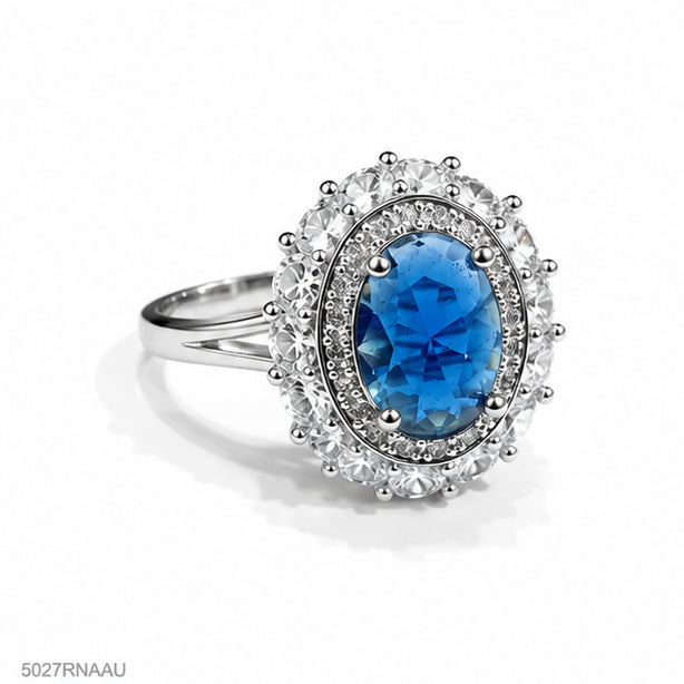Blue Oval Halo Ring