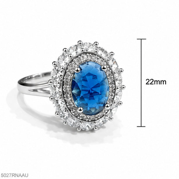 Blue Oval Halo Ring