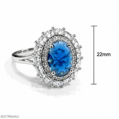 Blue Oval Halo Ring