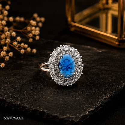 Blue Oval Halo Ring