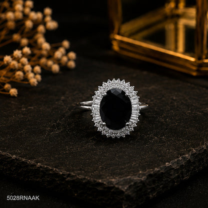 Black Oval Halo Ring