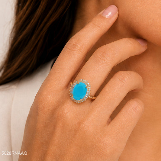 Turquoise Oval Halo Ring