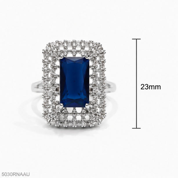 Blue Rectangle Halo Ring