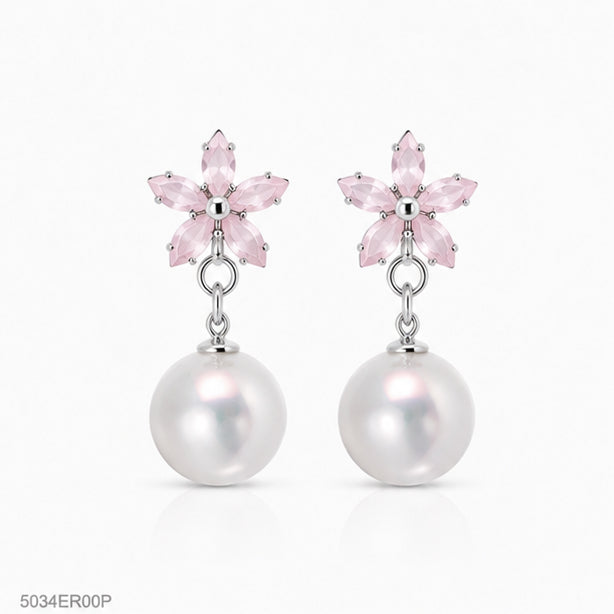 Pink Floral Pearl Earrings