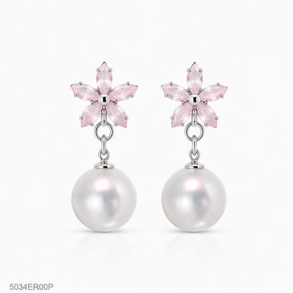Pink Floral Pearl Earrings