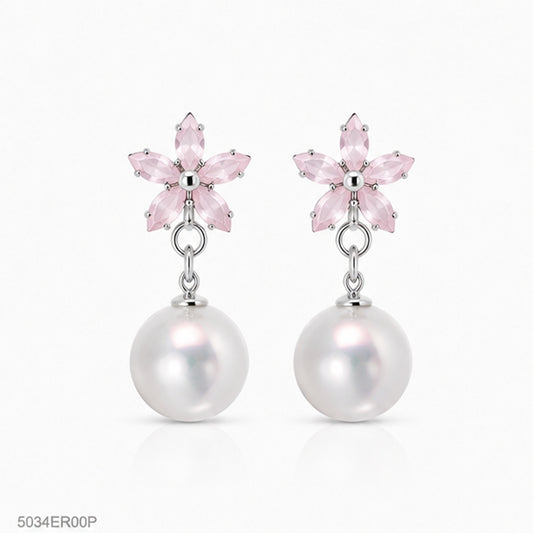 Pink Floral Pearl Earrings