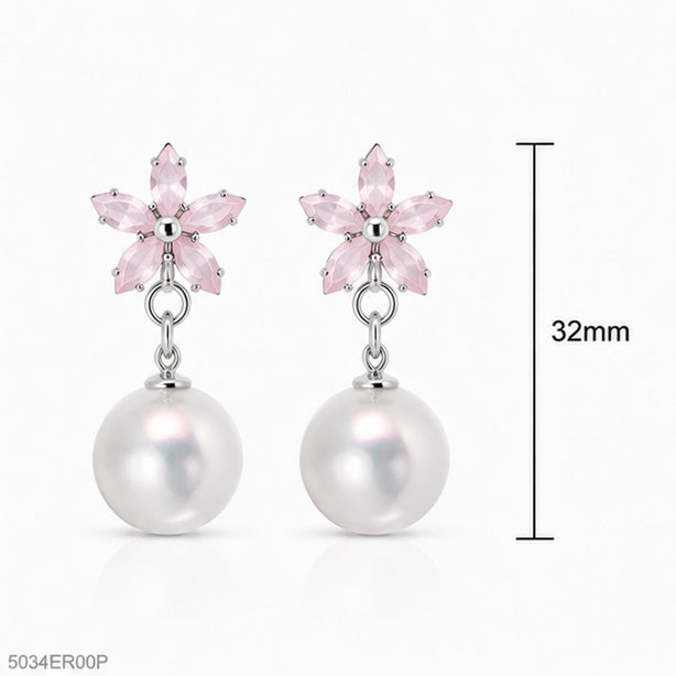 Pink Floral Pearl Earrings