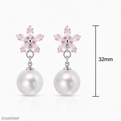 Pink Floral Pearl Earrings