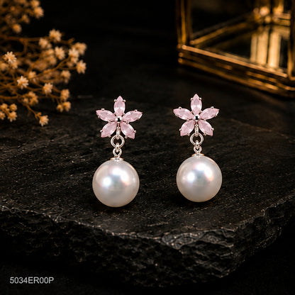 Pink Floral Pearl Earrings