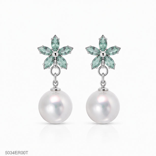 Mint Floral Pearl Earrings
