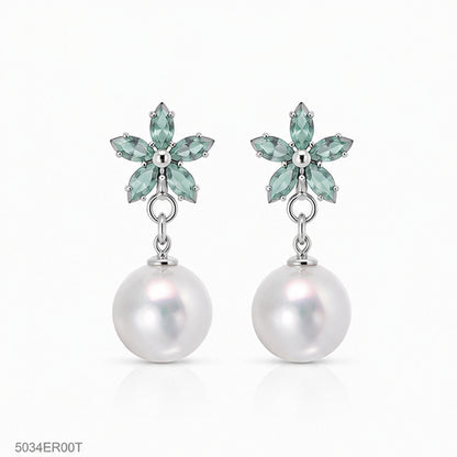 Mint Floral Pearl Earrings