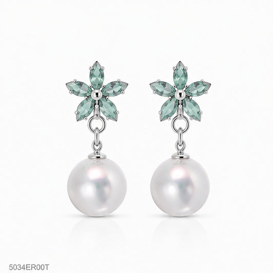 Mint Floral Pearl Earrings