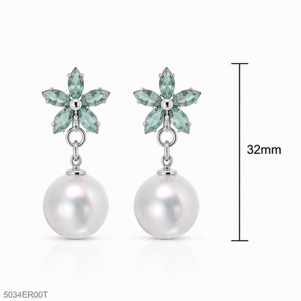 Mint Floral Pearl Earrings