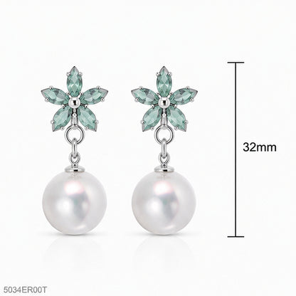Mint Floral Pearl Earrings
