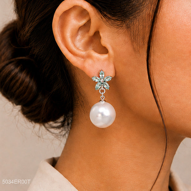 Mint Floral Pearl Earrings