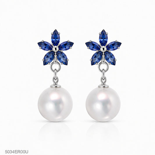 Blue Floral Pearl Earrings