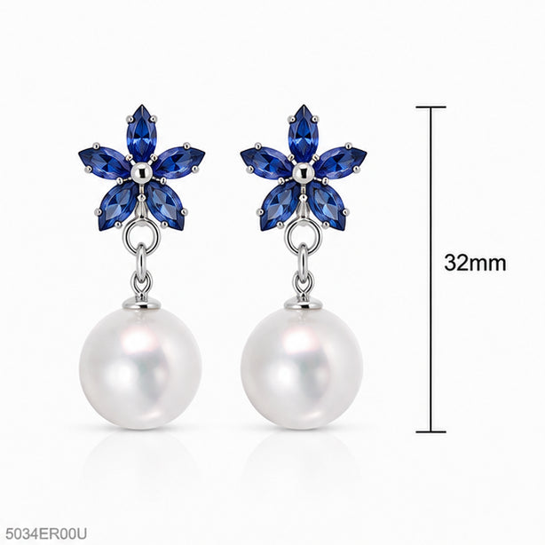 Blue Floral Pearl Earrings