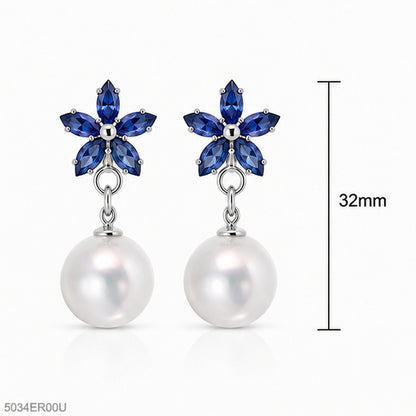 Blue Floral Pearl Earrings