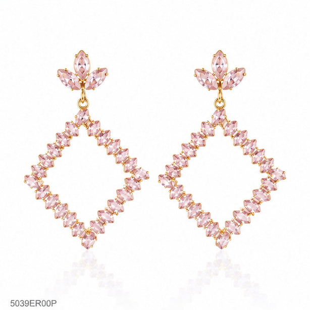 Pink Crystal Geometric Earrings