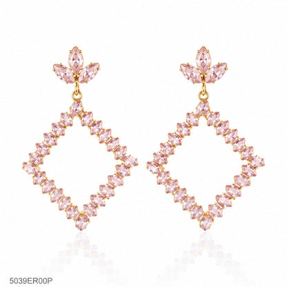 Pink Crystal Geometric Earrings