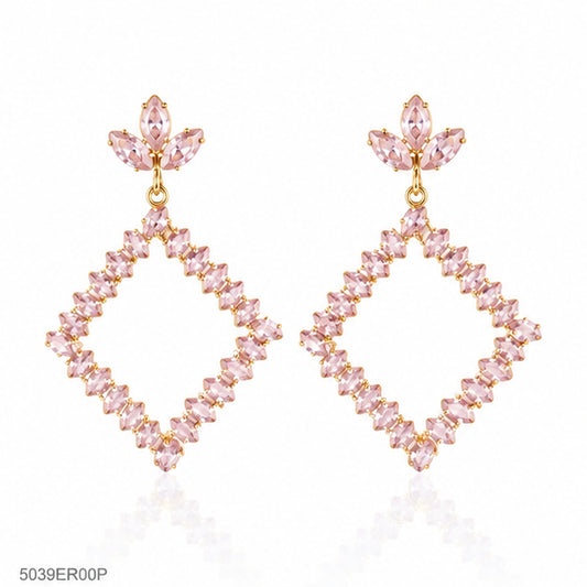 Pink Crystal Geometric Earrings