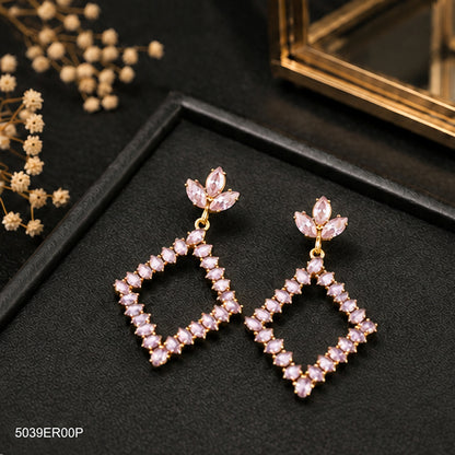 Pink Crystal Geometric Earrings