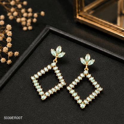 Mint Crystal Geometric Earrings