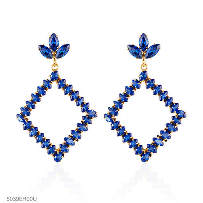 Blue Crystal Geometric Earrings