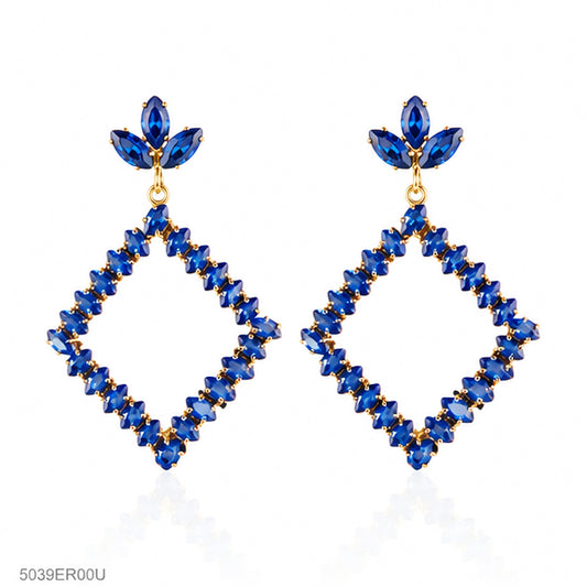 Blue Crystal Geometric Earrings