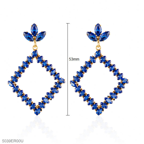 Blue Crystal Geometric Earrings