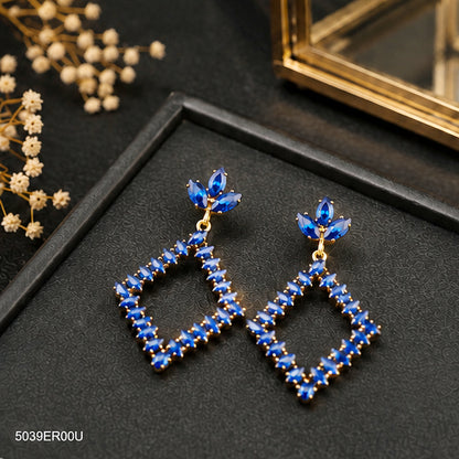 Blue Crystal Geometric Earrings