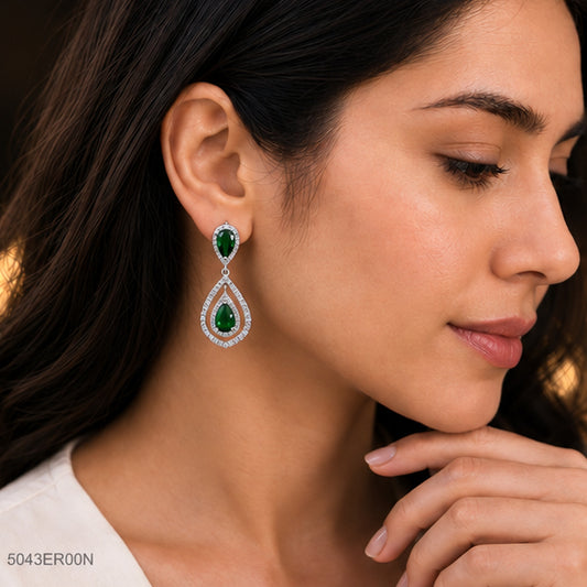 Green Teardrop Statement Earrings