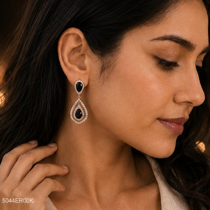 Black Double Teardrop Earrings