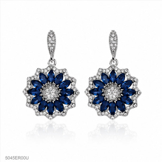 Blue Floral Cluster Earrings