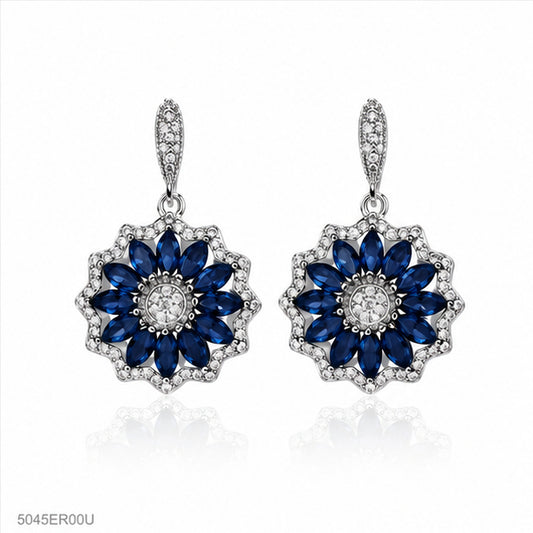 Blue Floral Cluster Earrings