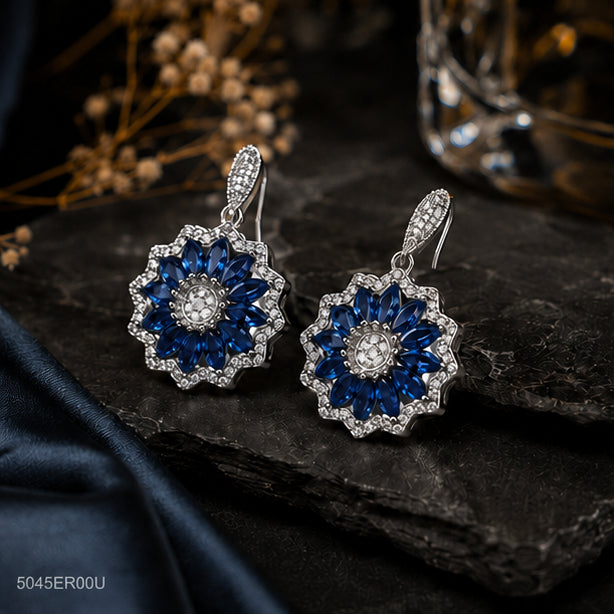 Blue Floral Cluster Earrings