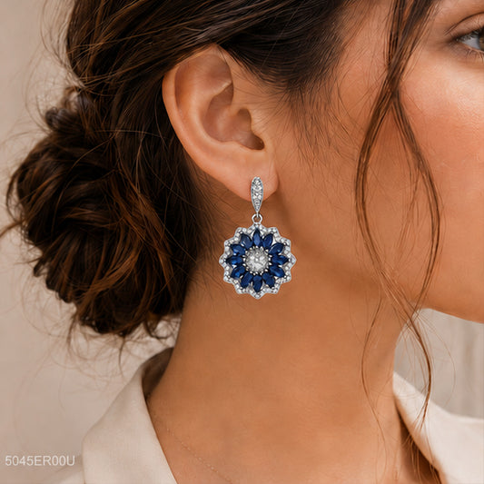 Blue Floral Cluster Earrings