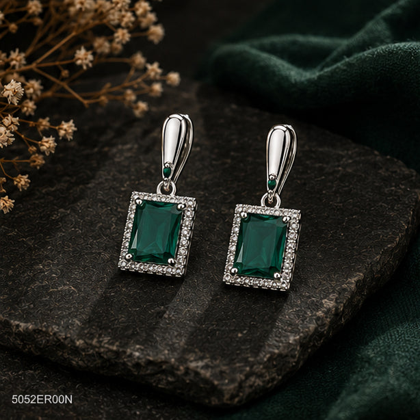 Green Emerald-Style Drop Earrings