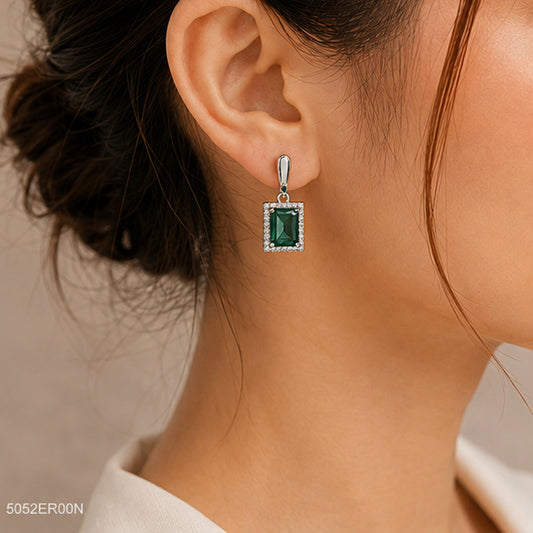 Green Emerald-Style Drop Earrings