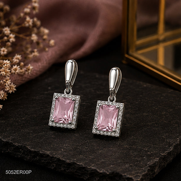 Pink Emerald-Style Drop Earrings