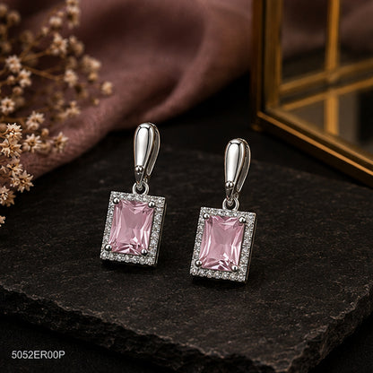 Pink Emerald-Style Drop Earrings