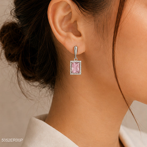 Pink Emerald-Style Drop Earrings