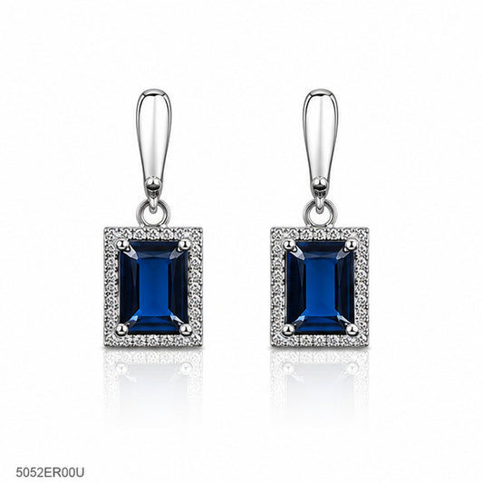 Blue Emerald-Style Drop Earrings