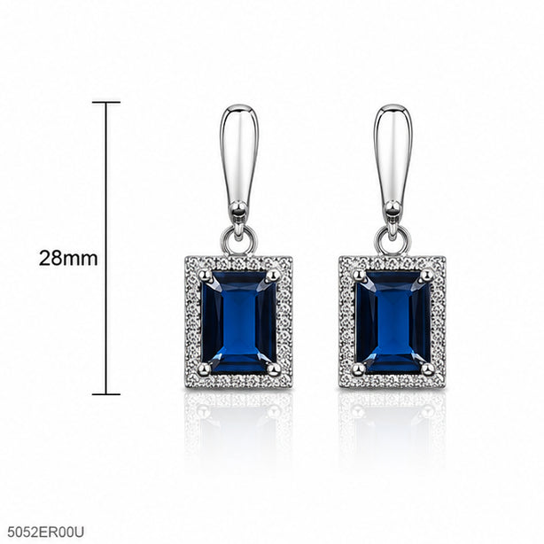 Blue Emerald-Style Drop Earrings